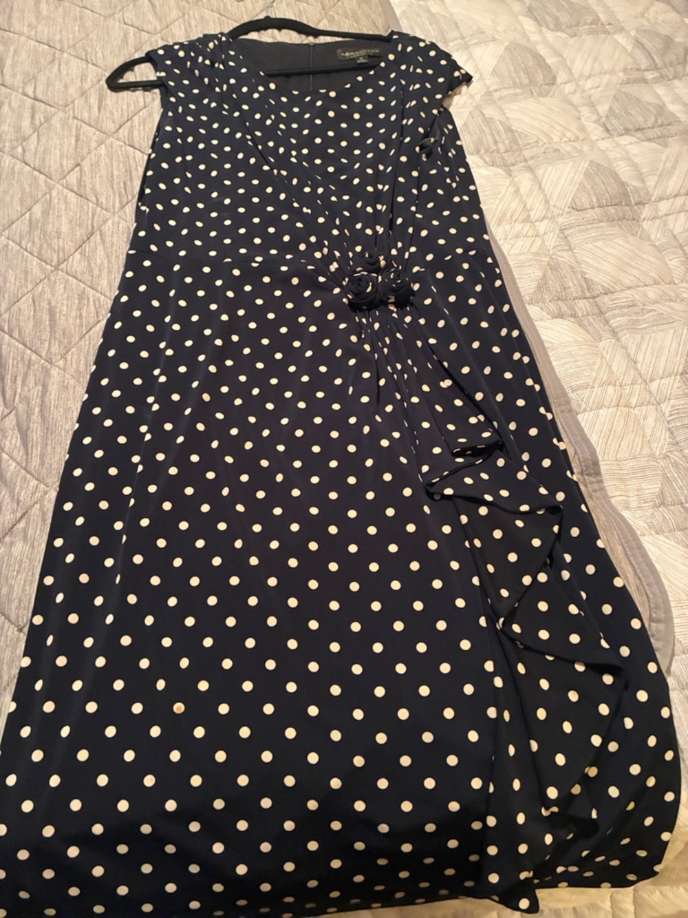 connected apparel Navy and Ivory Polka Dot Maxi Dress